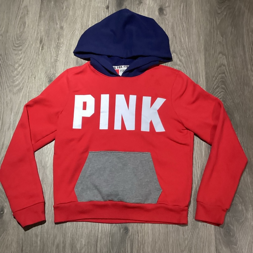 PINK Victoria Secret hoodie kangaroo pocket Spell out Color Block